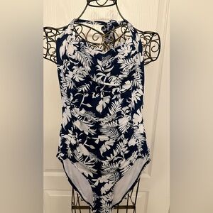 Floral Print Women's Top - Navy and White